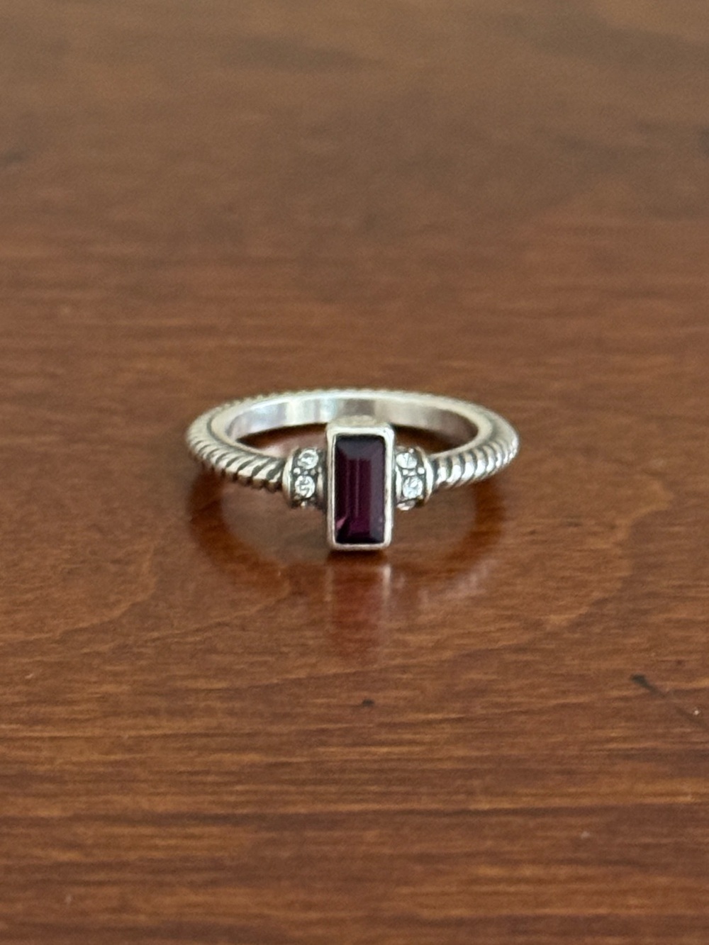 Brighton Women’s Sterling Silver Rectangular Garnet Ring with Purple Gemstone
